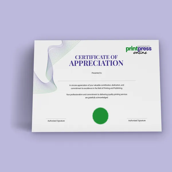 Certificates printed by printpress